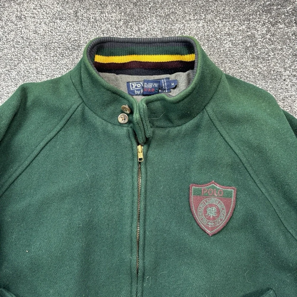 Vintage 90s Polo Ralph Lauren Varsity Bomber Jacket Medium Wool Shield Crest